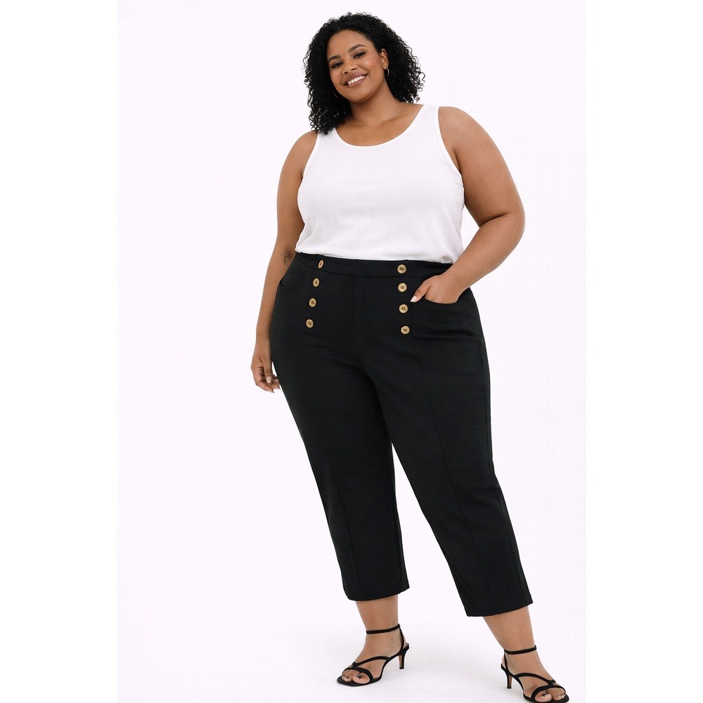 SHEIN Trousers Womens 1XL Black Sailor Gold Button High Waist Professional Pants